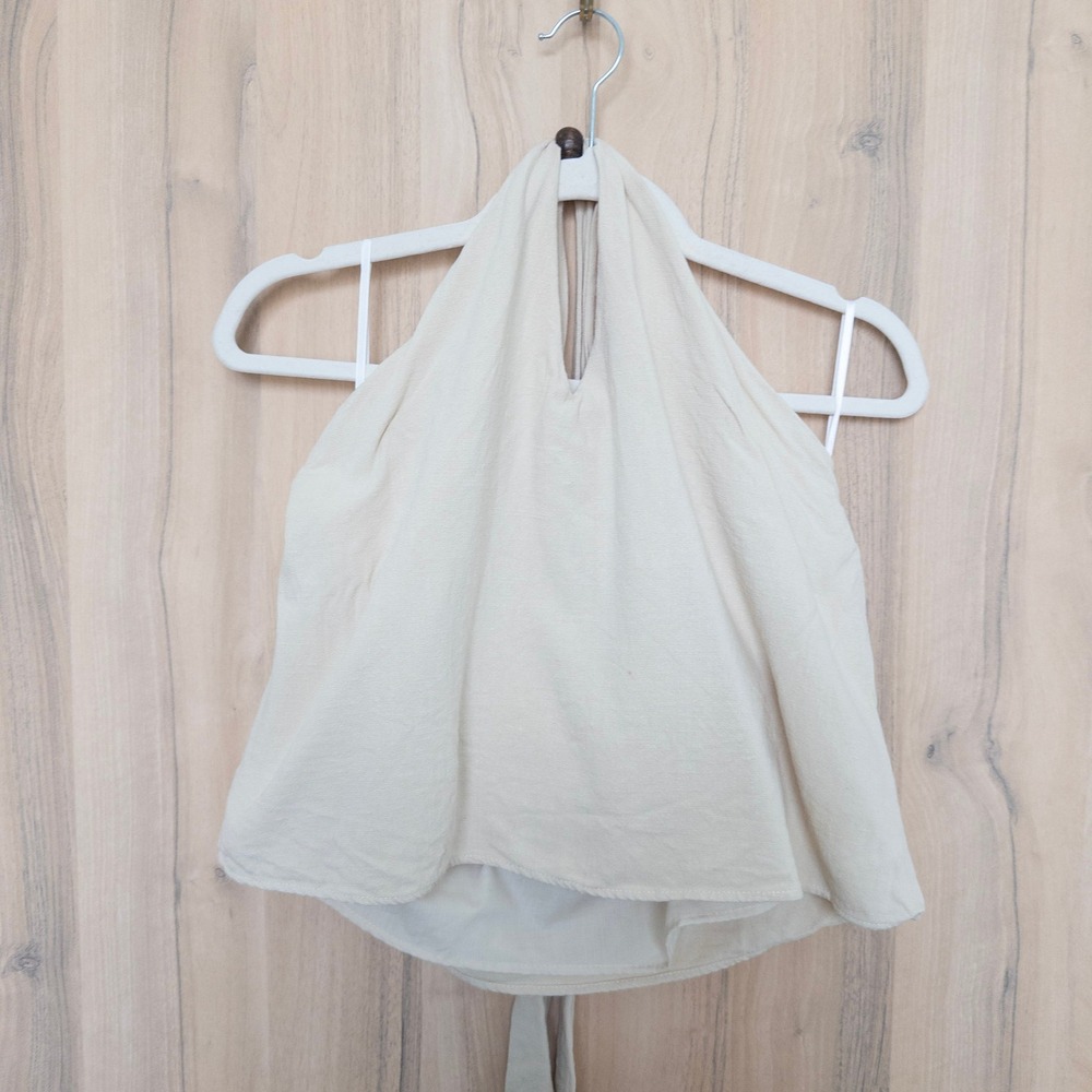 Commense Womens Linen Blend Halter Top L Beige Coastal Minimalist